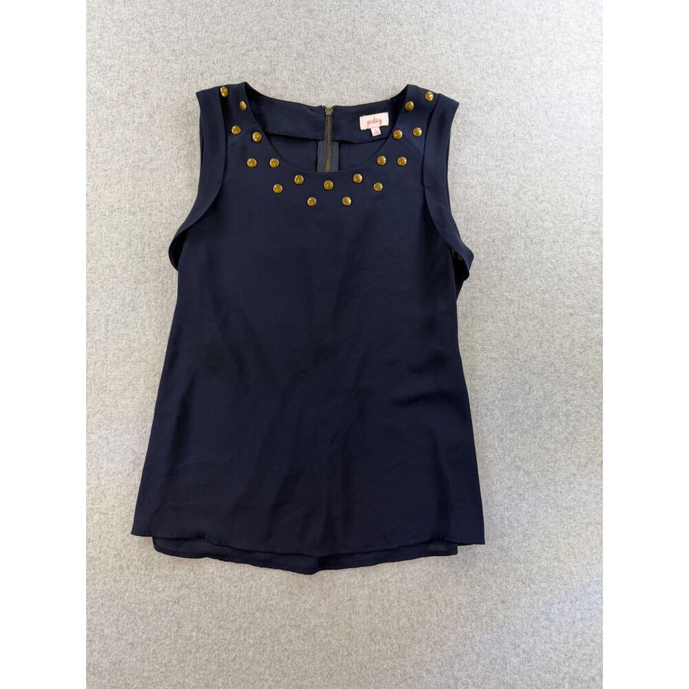Pixley Navy Sleeveless Studded Blouse Top Women's Small Gold Stud Accent